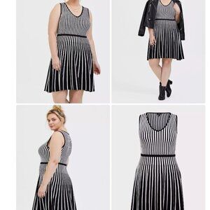 Retired! Black & White Stripe Sweater-Knit Skater Dress